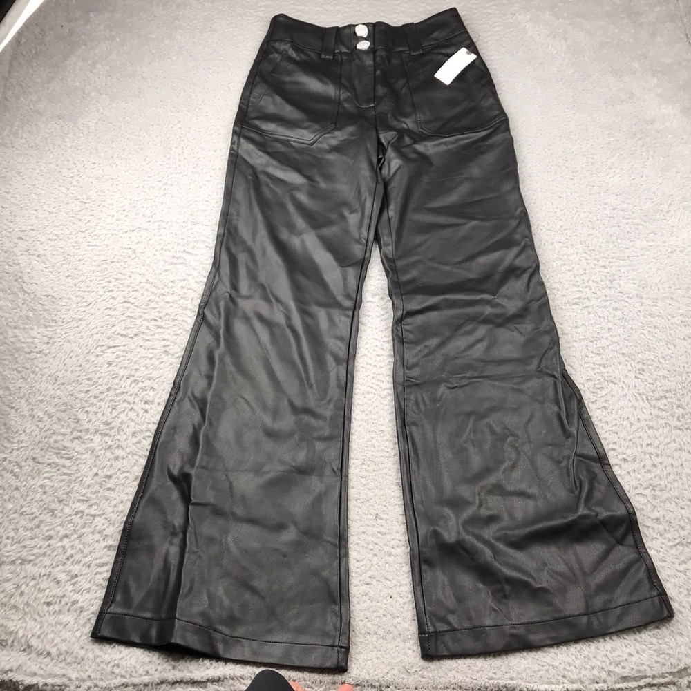 Maeve Colette Pants Womens 2 Black Faux Leather Wide Leg Anthropologie NEW NWT‎